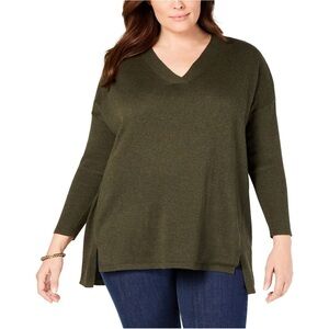 New Style & Co. Womens XL High Low Tunic‎ Blouse Evening Olive Dark Green